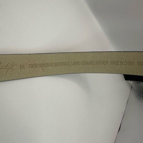 WHBM Black Leather Belt with Silver Buckle Detail Size M/L NWOT - Picture 6 of 8
